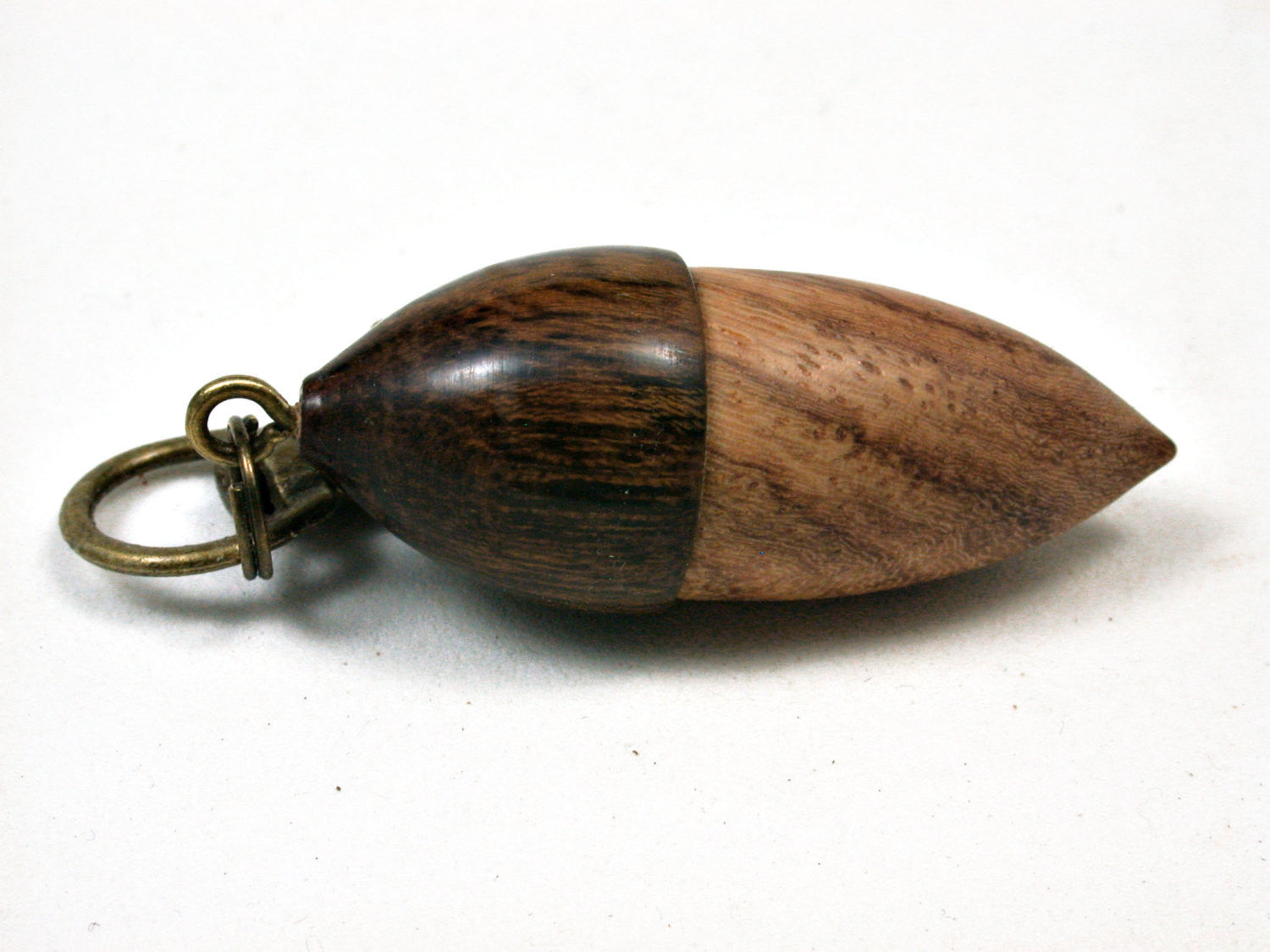 LV-1982 Acorn Pendant Box, Charm, Pill Holder from Amboyna Burl & Ironwood-SCREW CAP