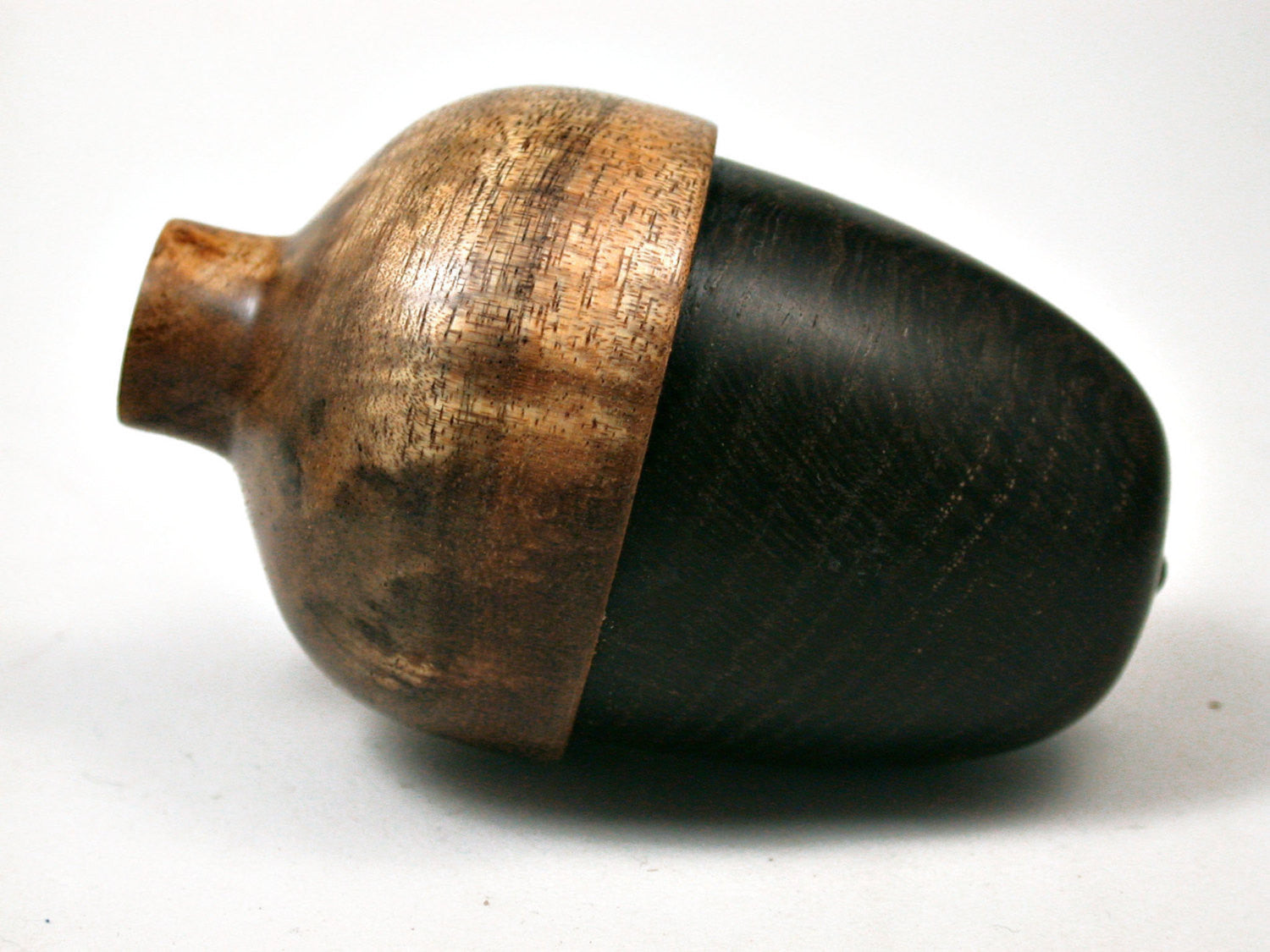LV-1974 Ancient English Bog Oak & Curly Koa Wooden Acorn Trinket Box, Keepsakes, Jewelry Box-SCREW CAP