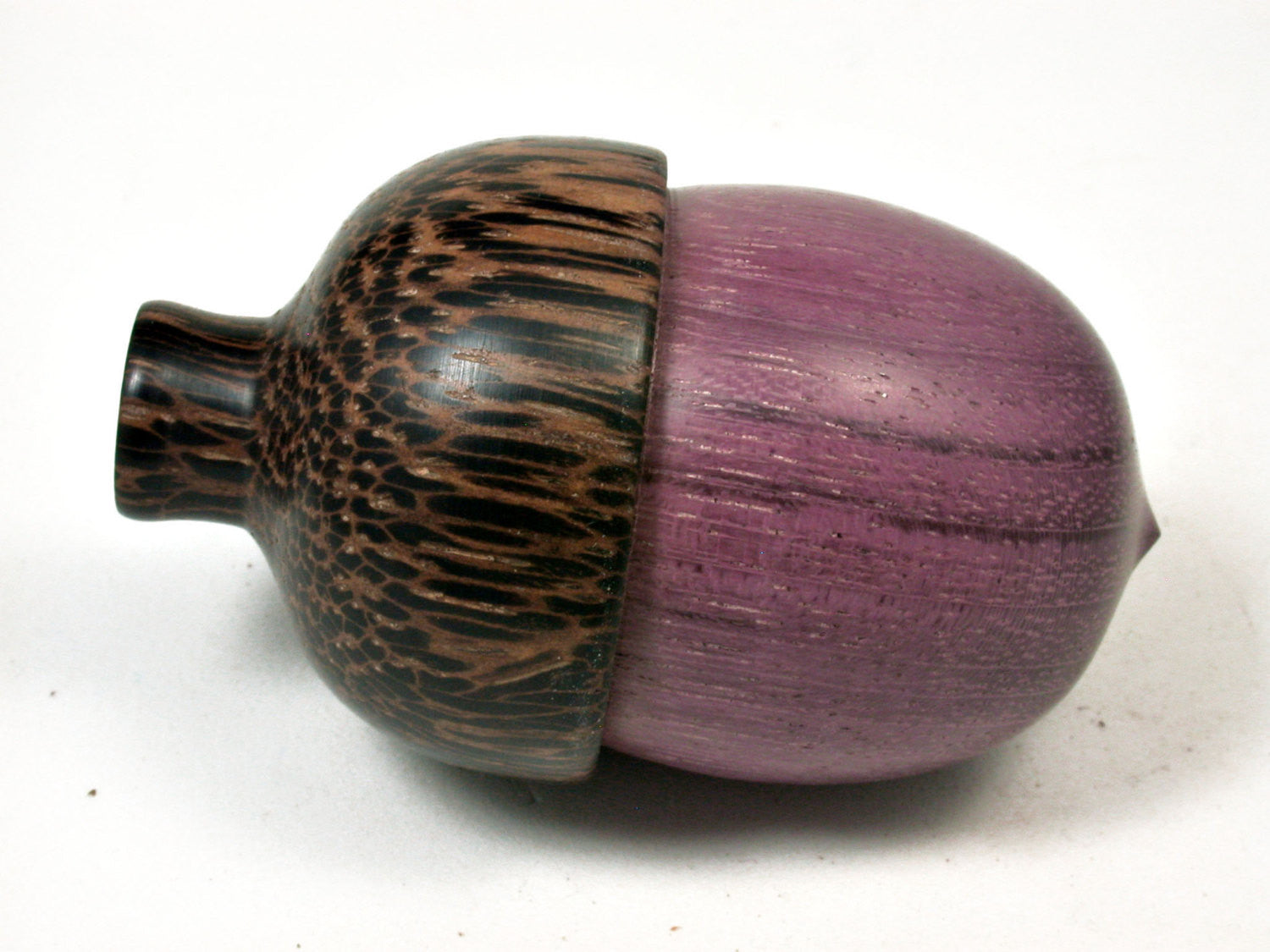 LV-2014 Purpleheart & Black Palm Acorn Trinket Box, Keepsake, Jewelry Box-SCREW CAP