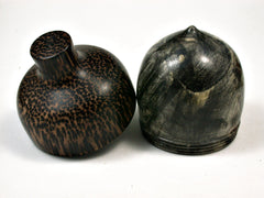 LV-1971 Buckeye Burl & Black Palm Acorn Jewelry Box, Pill Box, Trinket Box-SCREW CAP
