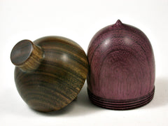 LV-2058 Purpleheart & Verawood Acorn Jewelry Box, Pill Box, Trinket Box-SCREW CAP