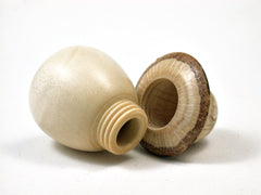LV-1964 Holly & Oak Threaded Wooden Mushroom Trinket Box, Pill, Jewelry Box-SCREW CAP
