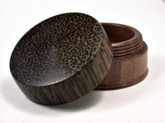 LV-2154 Ironwood Acacia & Black Palm Flat Pill Box, Ring Holder, Jewelry Box-SCREW CAP