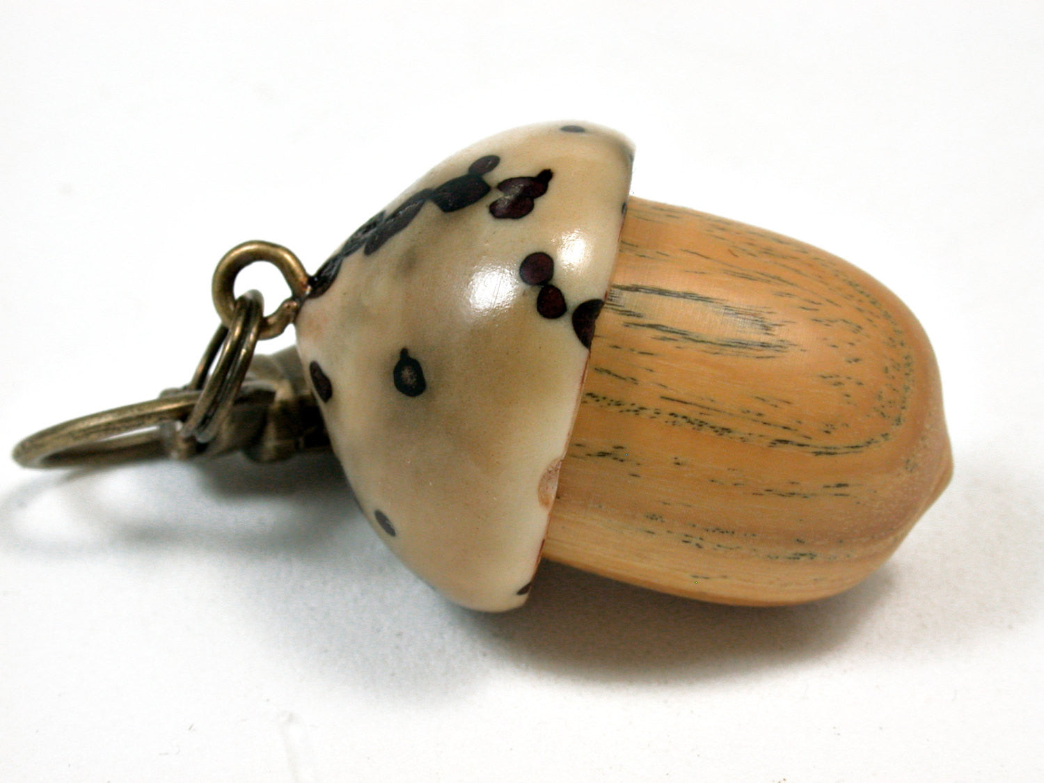 LV-2132 Acorn Pendant Box, Charm, Pill Holder from Lignum Vitae Sapwood & Raffia Palm Nut-SCREW CAP