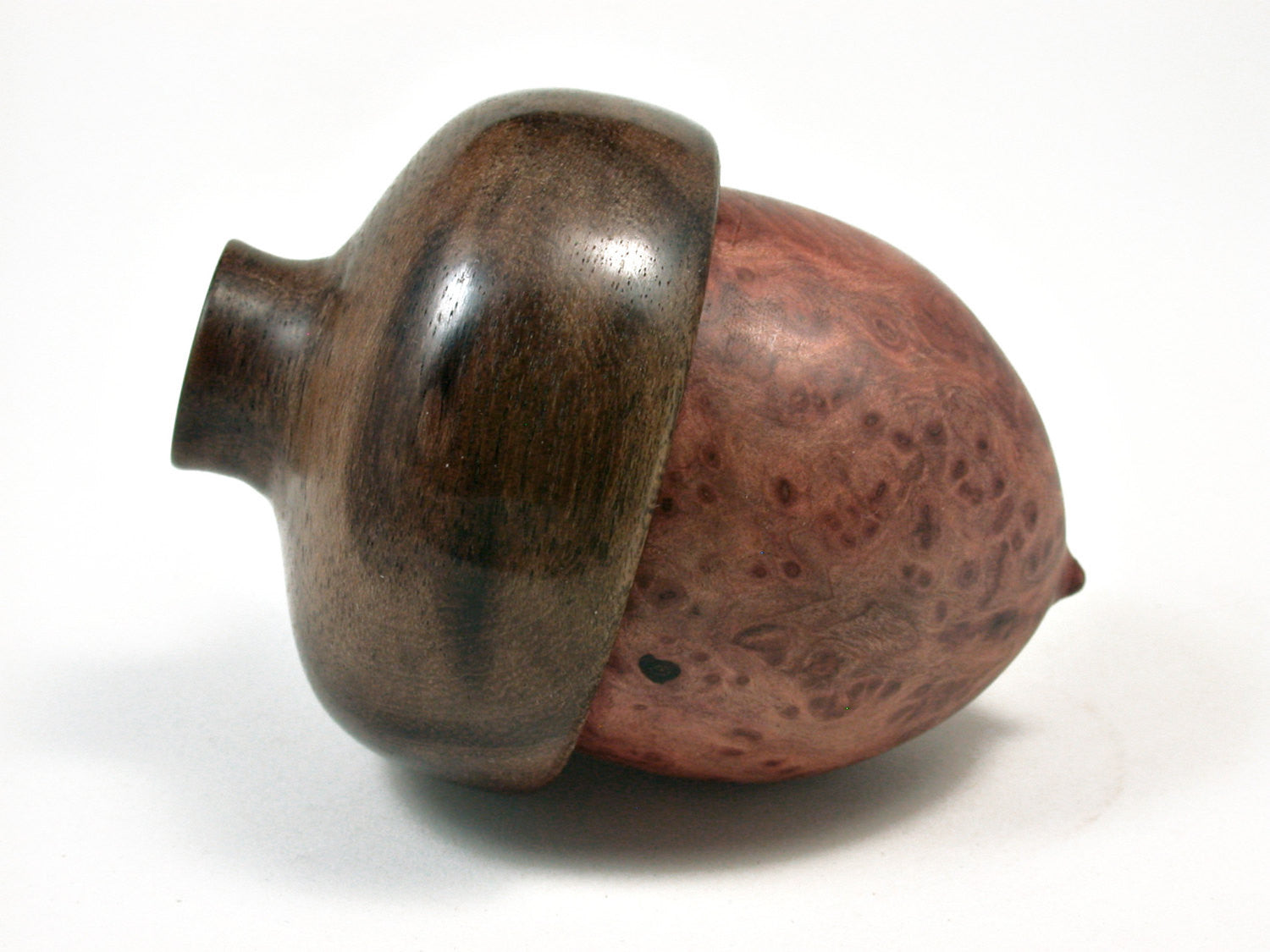 LV-2148 Wooden Acorn Pill Box, Jewelry/Engagement Ring Box from Redwood Burl & Mora-FITTED CAP