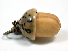LV-2132 Acorn Pendant Box, Charm, Pill Holder from Lignum Vitae Sapwood & Raffia Palm Nut-SCREW CAP