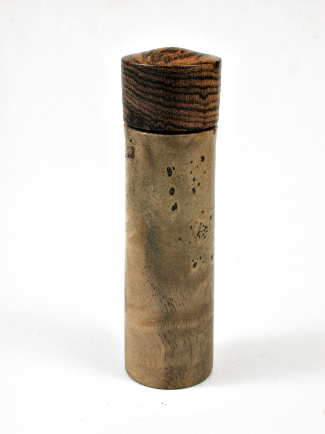LV-2175 Oxhorn Bucida Burl & Bocote Slim Pill Box, Toothpick Holder, Needle Case-SCREW CAP