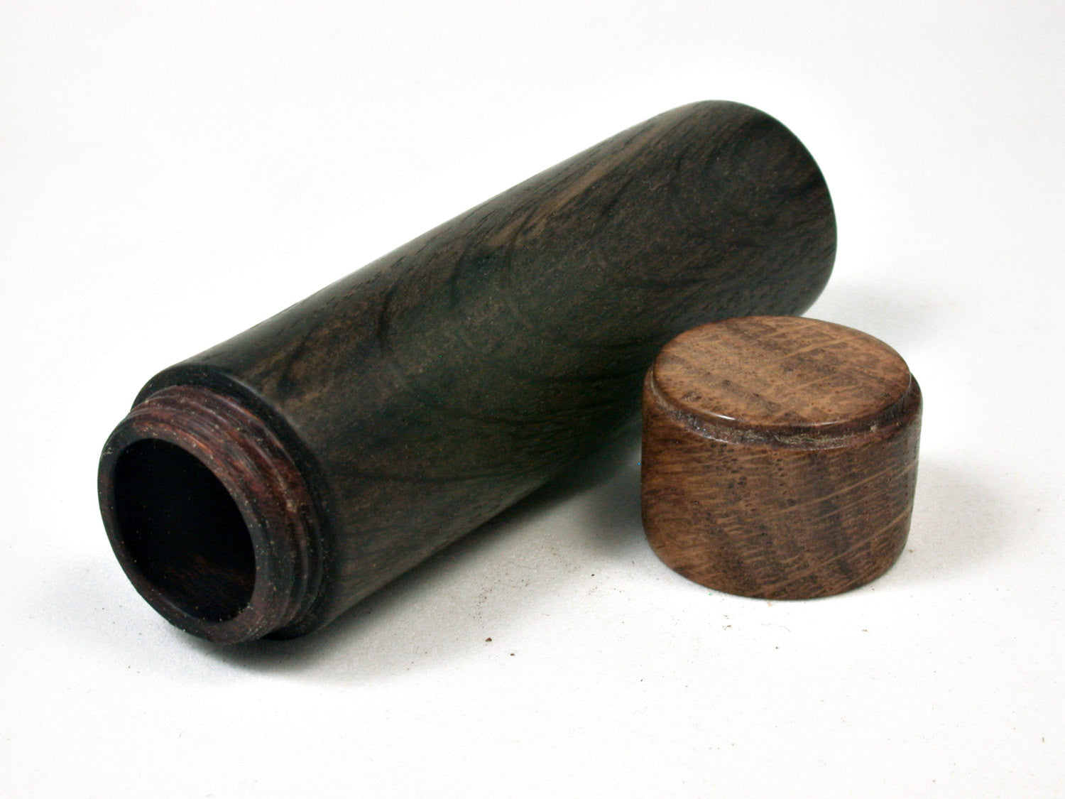 LV-2185 Bog Oak & Brown Oak Slim Pill Box, Toothpick Holder, Needle Case-SCREW CAP