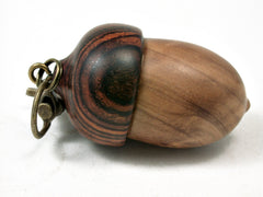 LV-2218 Olive Burl & Cocobolo Acorn Pendant Box, Charm, Pill Holder-SCREW CAP