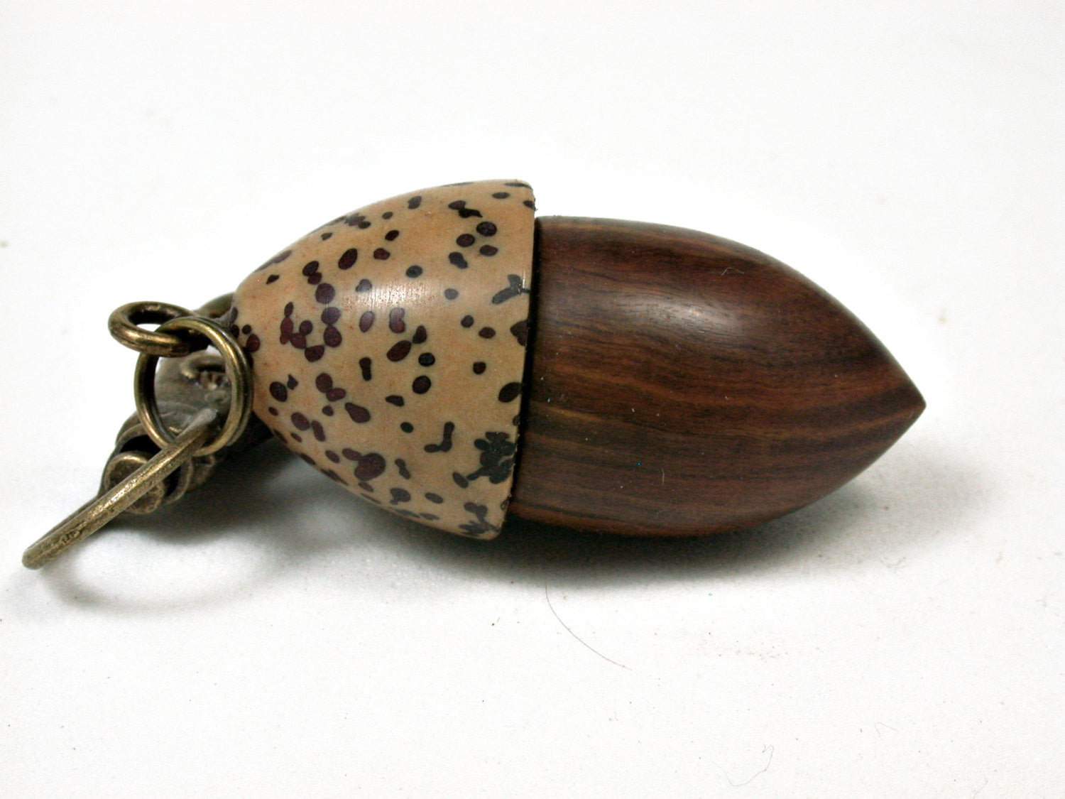 LV-2208 True Lignum Vitae & Yollilo Palm Nut Acorn Pendant Box, Charm, Pill Holder-SCREW CAP