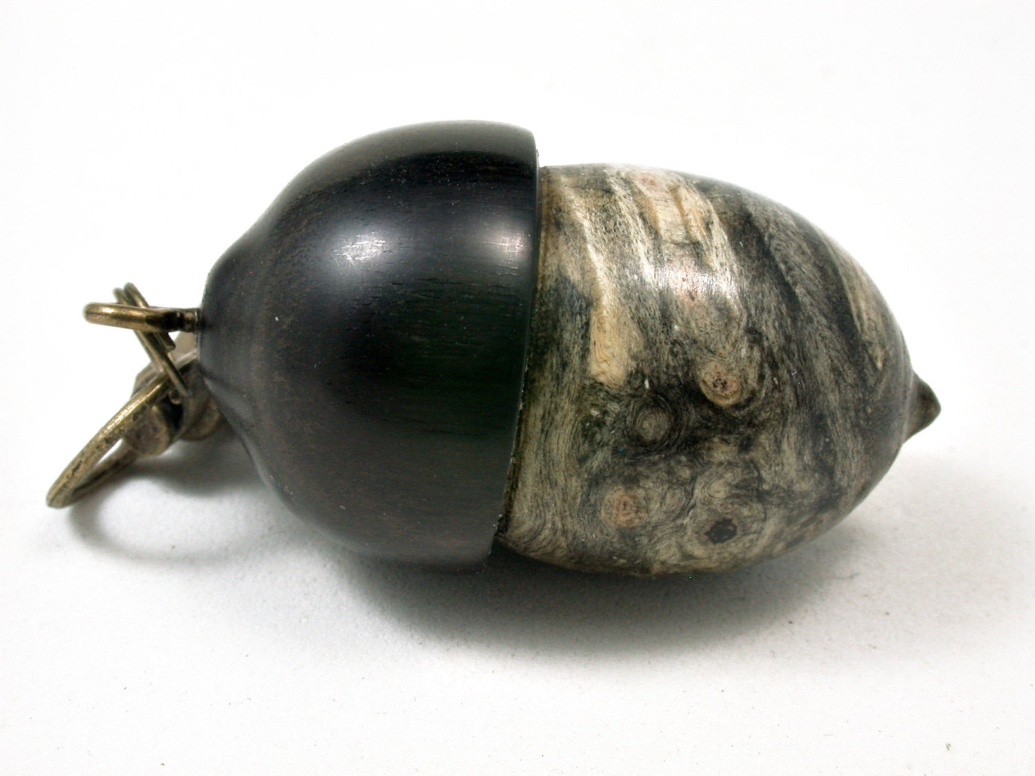 LV-2210 Buckeye Burl & Mun Ebony Acorn Pendant Box, Charm, Pill Holder-SCREW CAP