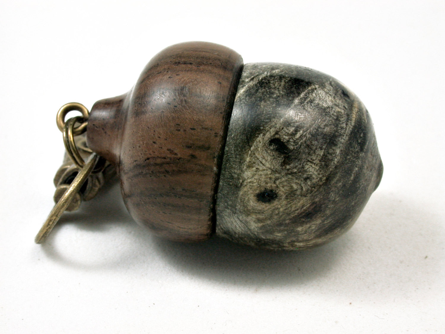 LV-2213 Buckeye Burl & Leadwood Acorn Pendant Box, Charm, Pill Holder-SCREW CAP