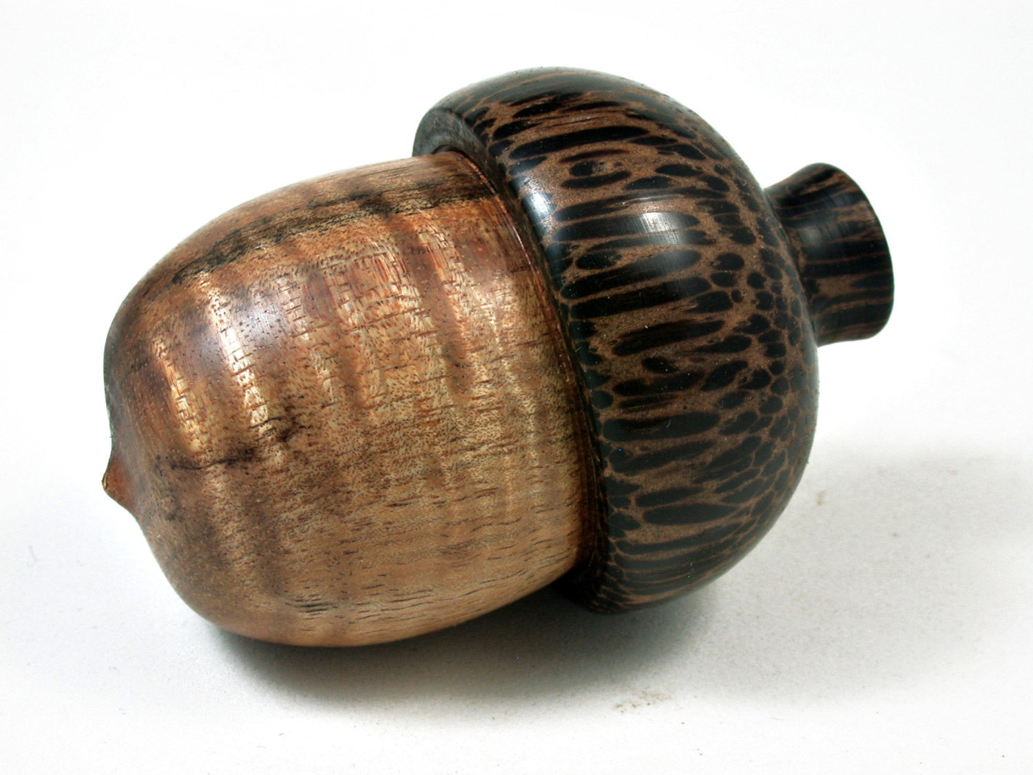 LV-2251 Curly Koa & Black Palm Acorn Jewelry, Ring Box, Pill Box, Trinket Box-SCREW CAP