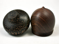 LV-2265 Brown Ebony & Black Palm Acorn Jewelry, Ring Box, Pill Box, Trinket Box-SCREW CAP