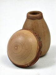 LV-2280 Ivorywood & Golden Rain Tree Wooden Mushroom Trinket Box, Pill, Jewelry Box-THREADED CAP