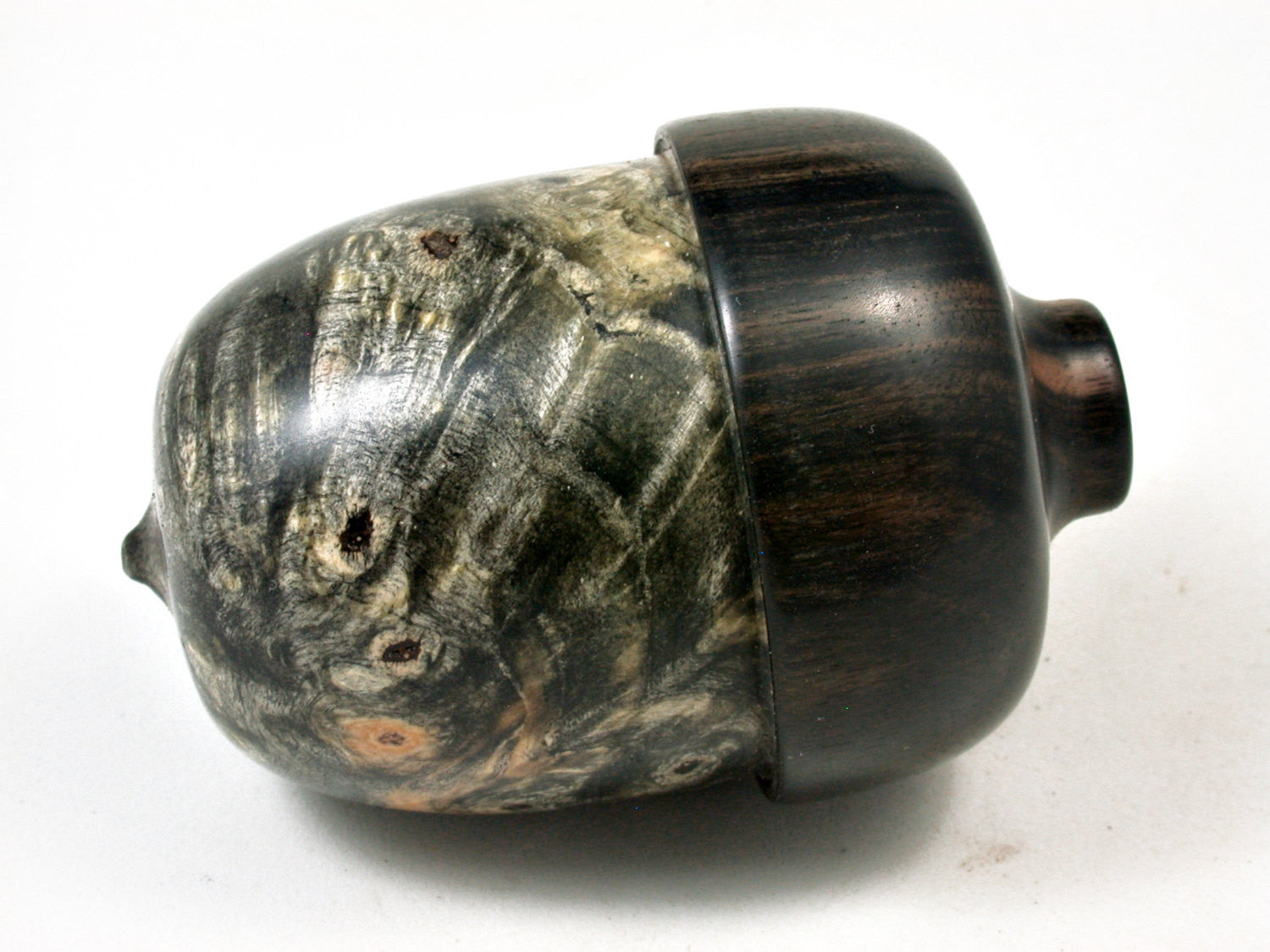 LV-2276 Buckeye Burl & Mun Ebony Acorn Trinket Box, Keepsakes, Jewelry Box-SCREW CAP
