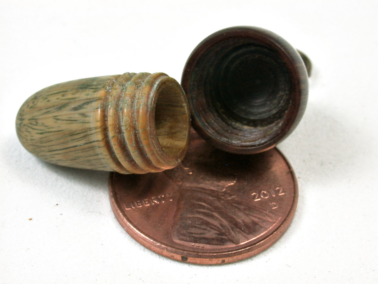 LV-2222 Verawood & Lignum Vitae Wooden Acorn Pendant Box, Charm, Pill Holder-SCREW CAP