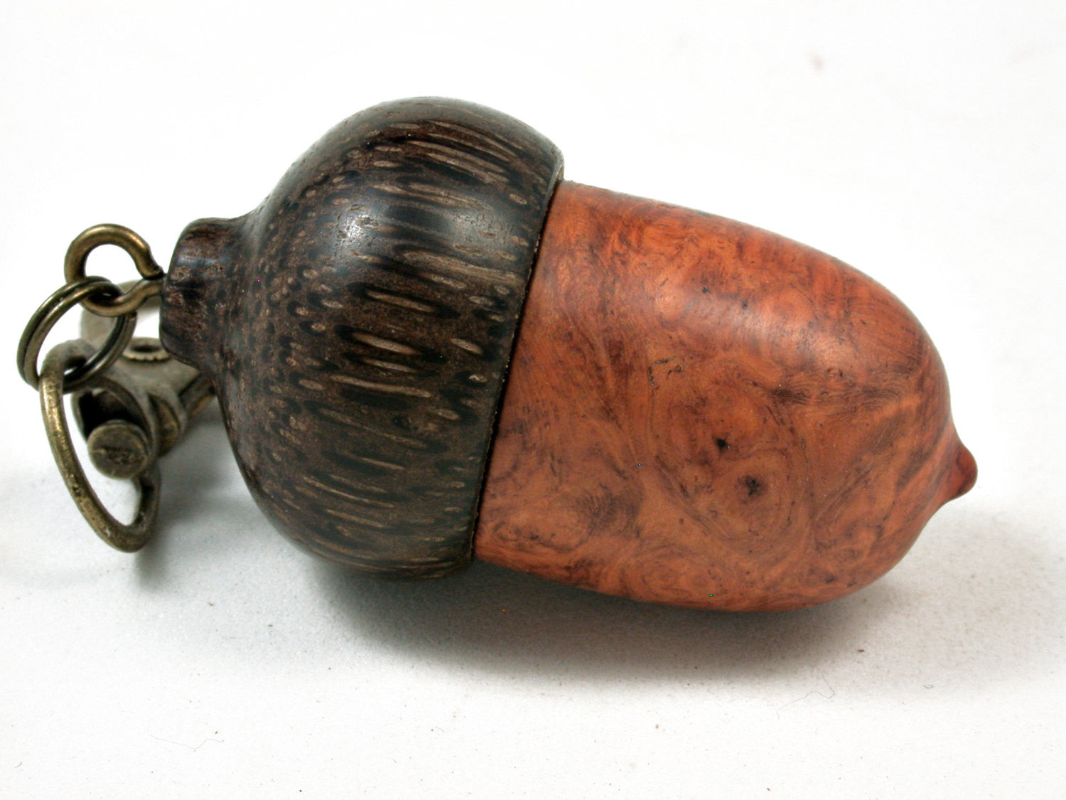 LV-2306 Amboyna Burl & Black Palm Acorn Pendant Box, Charm, Pill, Micro USB Holder-Screw Cap