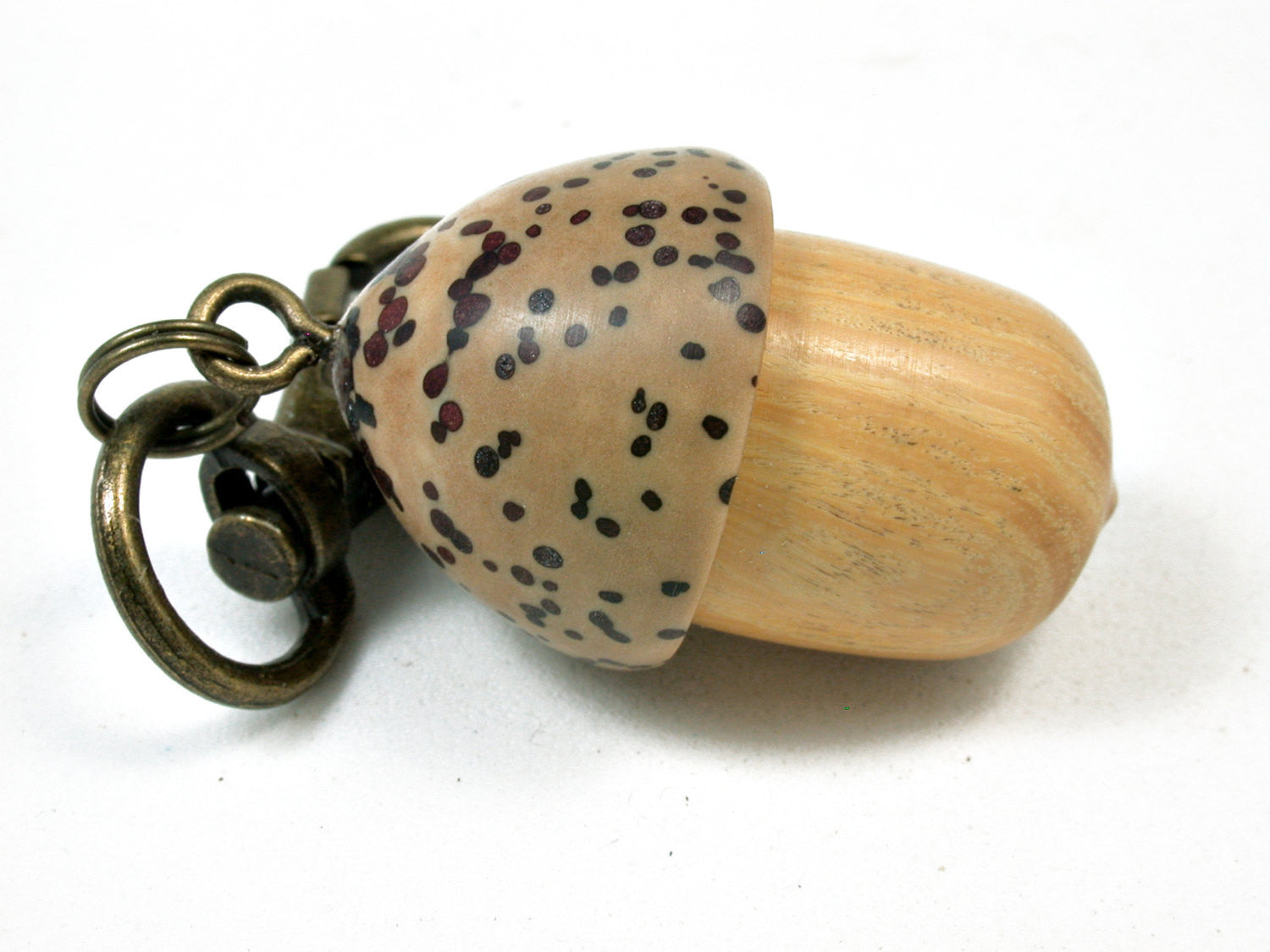LV-2267 Lignum vitae Sapwood & Yollilo Palm Nut Acorn Pendant Box, Charm, Pill Holder-SCREW CAP