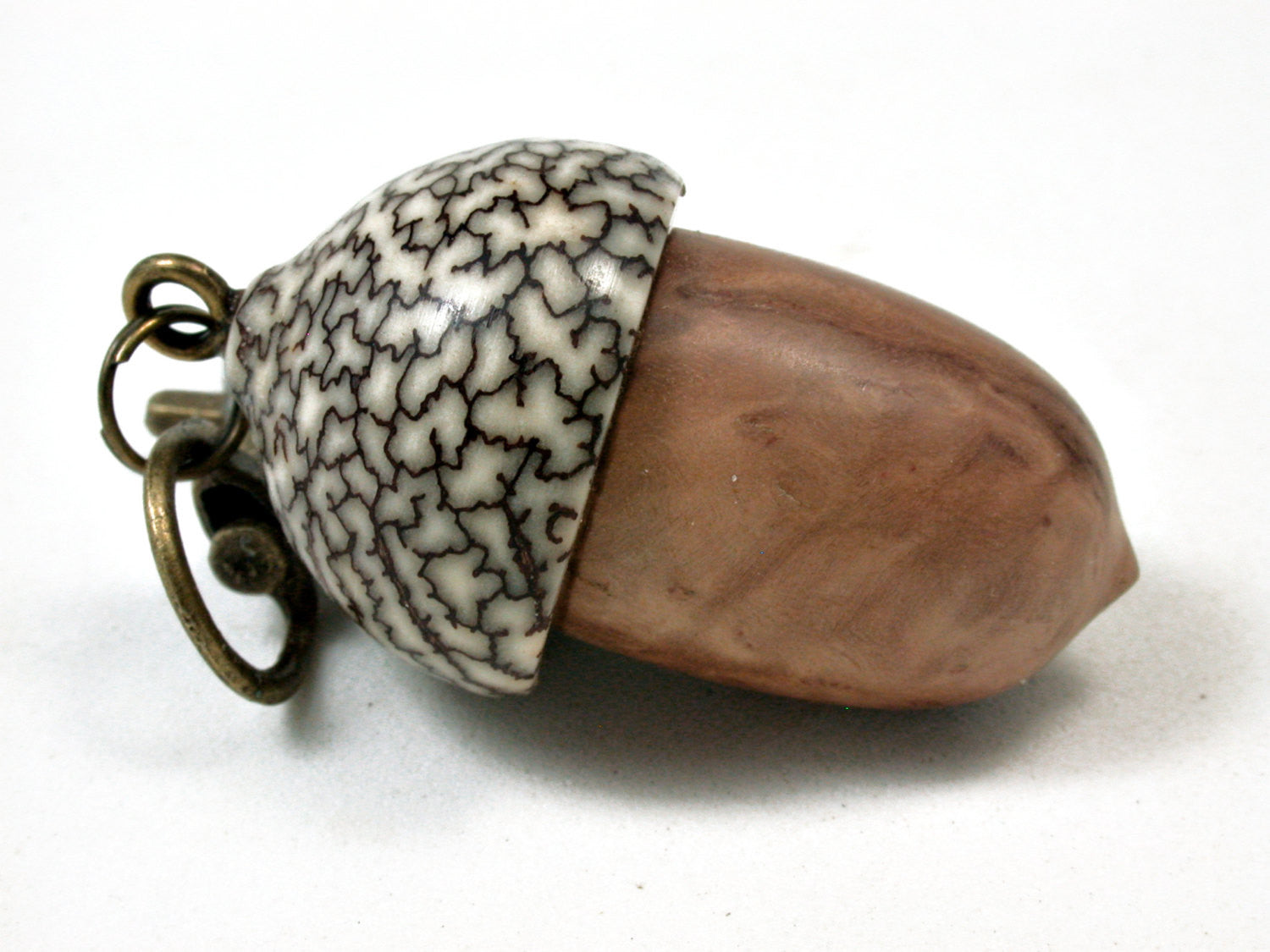 LV-2293 Yellowbox Burl & Betel Nut Acorn Pendant Box, Charm, Pill Holder-SCREW CAP