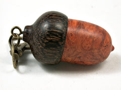 LV-2306 Amboyna Burl & Black Palm Acorn Pendant Box, Charm, Pill, Micro USB Holder-Screw Cap