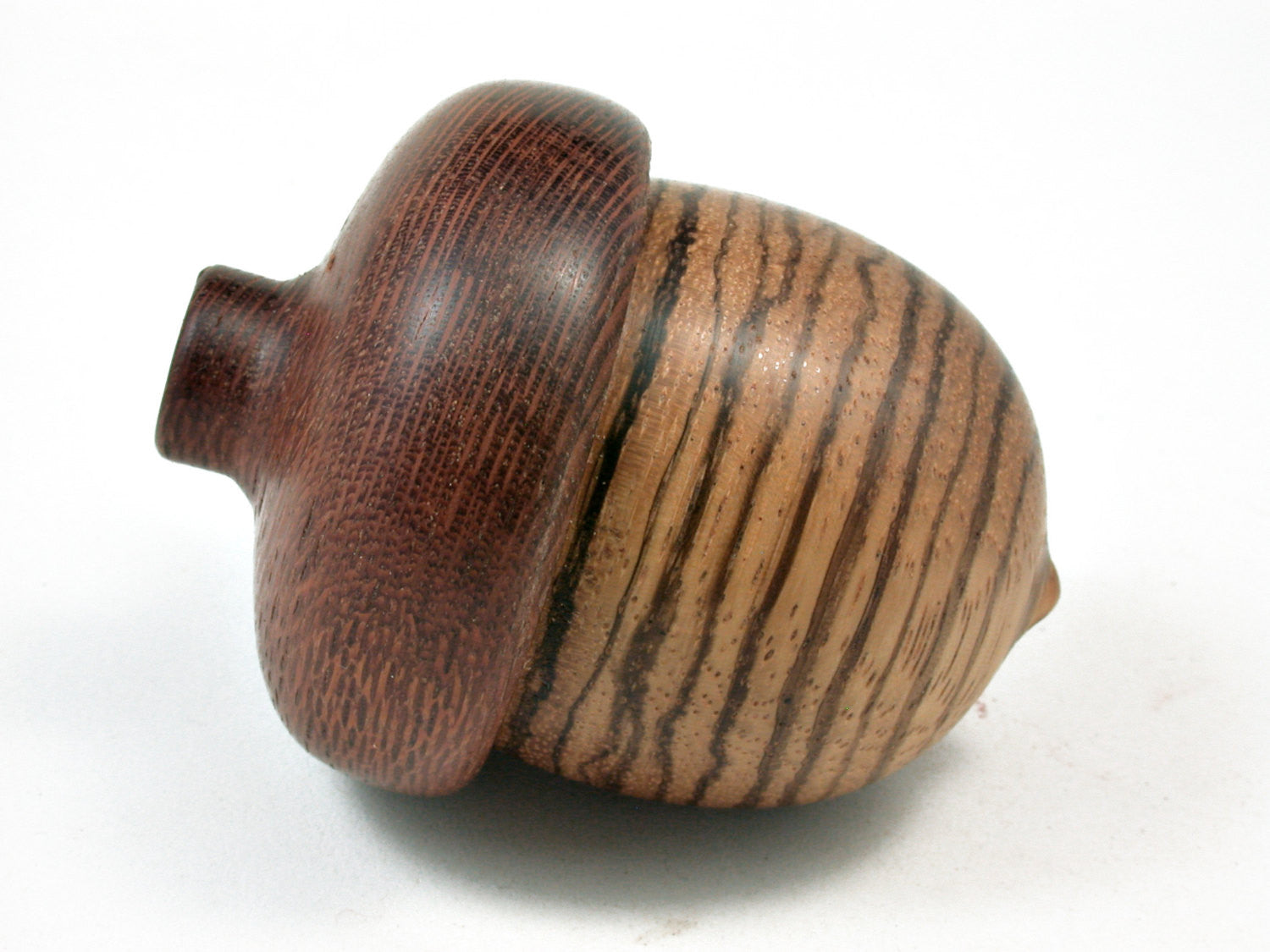 LV-2318 Zebrawood & Leopardwood Acorn Jewelry, Ring Box, Pill Box, Trinket Box-SCREW CAP