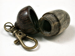 LV-2313 Buckeye Burl & Black Palm Nut Acorn Pendant Box, Charm, Pill Holder-SCREW CAP