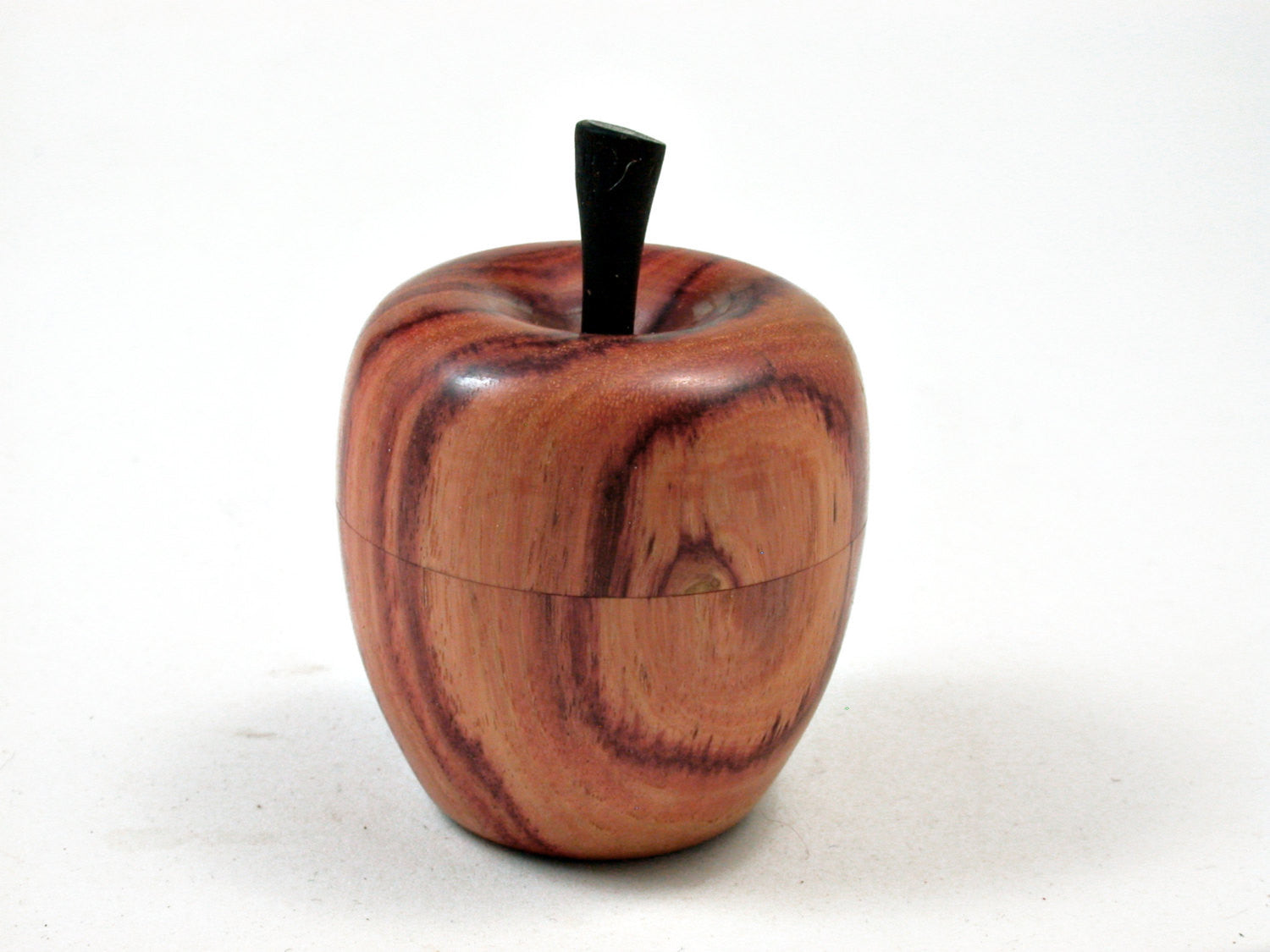 LV-2369 Tulipwood & Ebony Threaded Apple Jewelry Box, Pill Box, Trinket Box-SCREW CAP