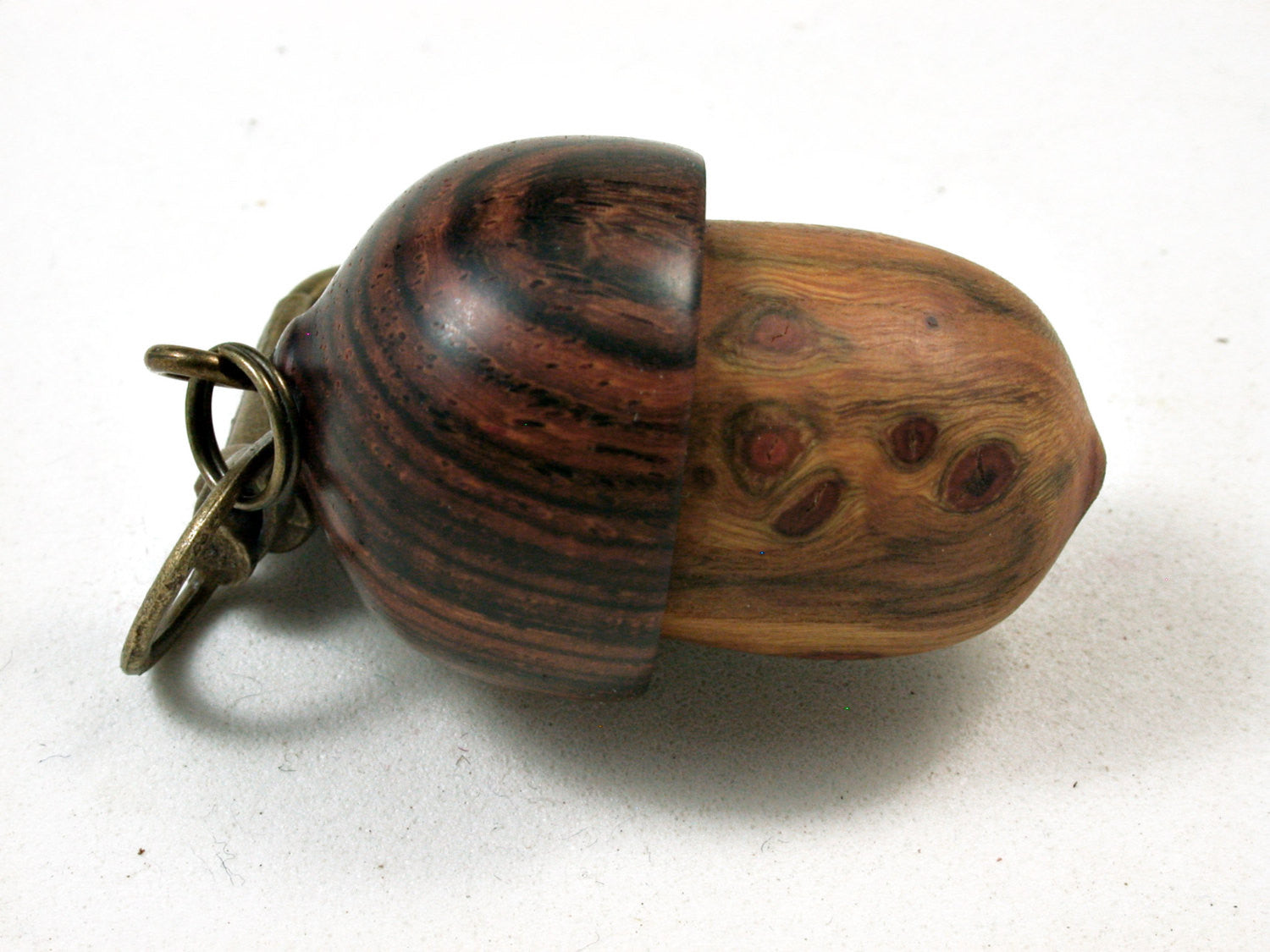 LV-2380 Chittum Burl & Cocobolo Acorn Pendant Box,Bag Charm, Keychain-SCREW CAP