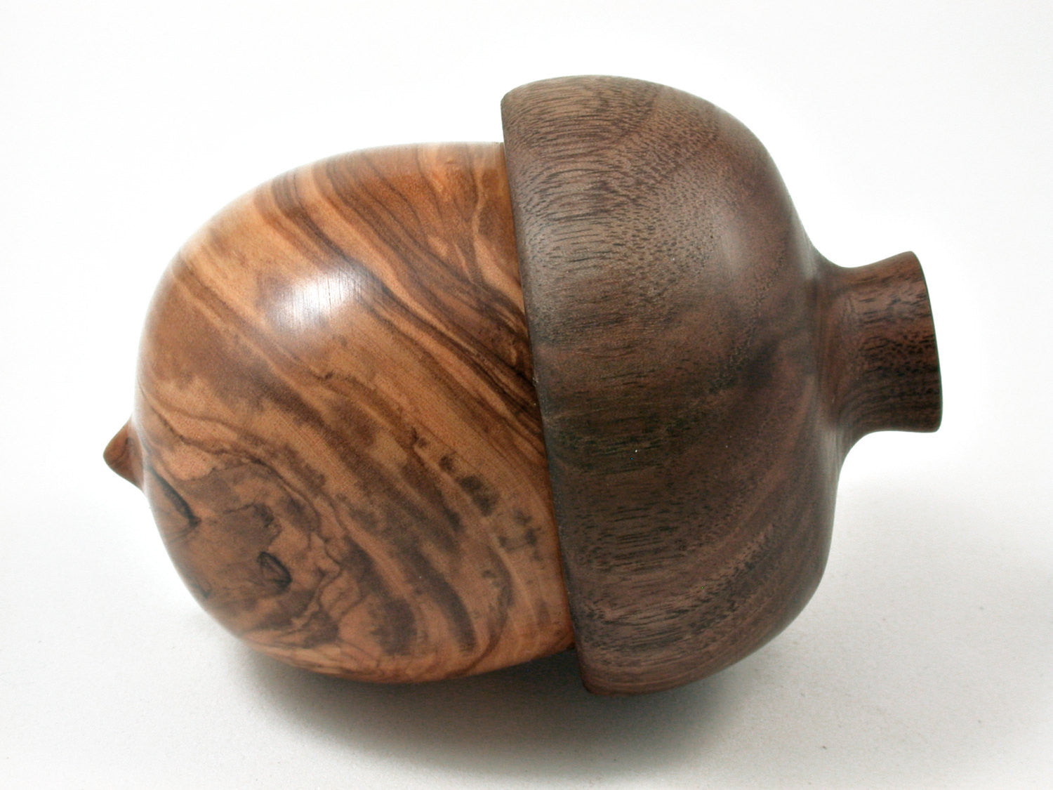 LV-2386 Olive Burl & Claro Walnut Acorn Jewelry Box, Pill Box, Trinket Box-SCREW CAP