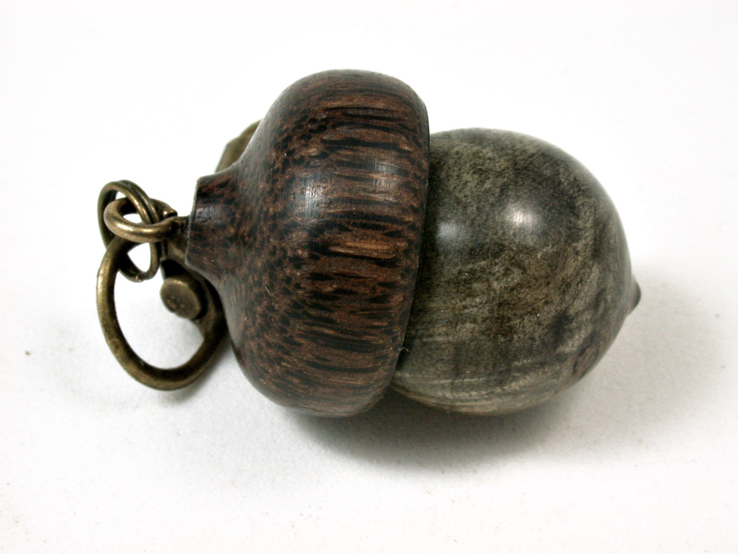 LV-2419 Buckeye Burl & Black Palm Acorn Pendant Box, Bag Charm, Keychain-SCREW CAP