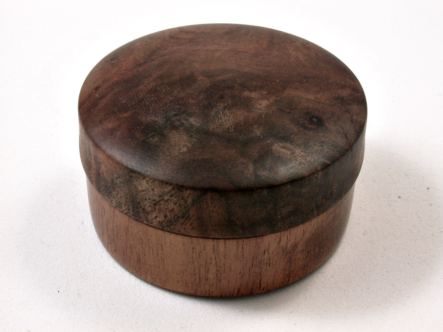 LV-2411 Acacia & Walnut Burl Flat Pill Box, Ring Holder, Jewelry Box-SCREW CAP