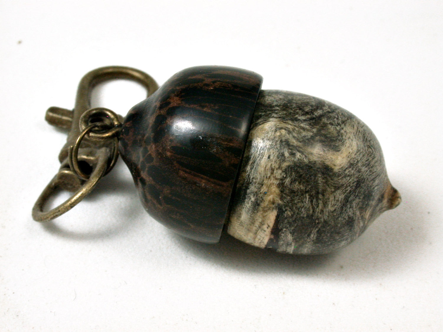 LV-2417 Buckeye Burl & Black Palm Acorn Pendant Box, Bag Charm, Keychain-SCREW CAP