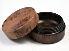 LV-2501 Mun Ebony & Thuya Burl Flat Pill Box, Ring Holder, Jewelry Box-SCREW CAP