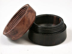 LV-2502 Mun Ebony & Red Mallee Burl Flat Pill Box, Ring, Jewelry Box-SCREW CAP