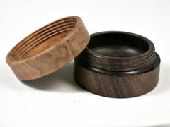LV-2503 Mun Ebony & Olive Burl Flat Pill Box, Ring, Jewelry Box-SCREW CAP
