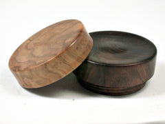 LV-2503 Mun Ebony & Olive Burl Flat Pill Box, Ring, Jewelry Box-SCREW CAP