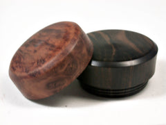 LV-2502 Mun Ebony & Red Mallee Burl Flat Pill Box, Ring, Jewelry Box-SCREW CAP
