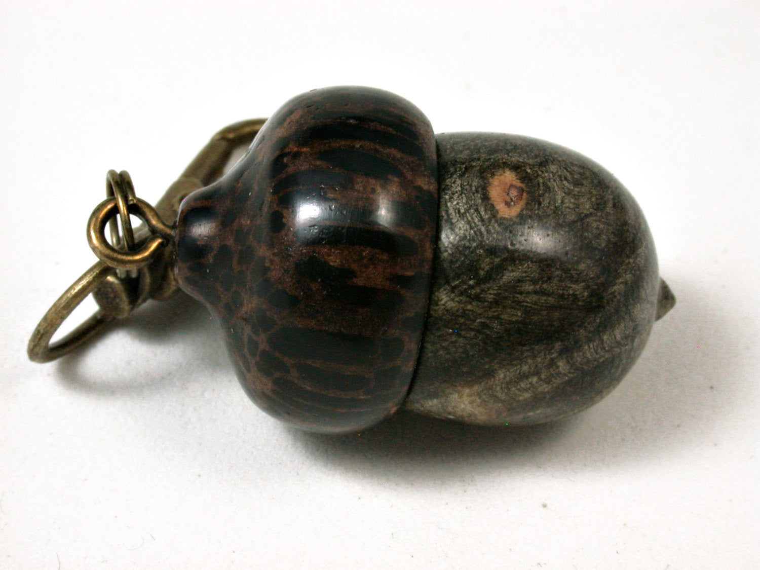 LV-2418 Buckeye Burl & Black Palm Acorn Pendant Box,Bag Charm, Keychain-SCREW CAP