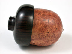LV-2583 Amboyna Burl & Ebony Acorn Jewelry, Ring Box, Pill Box-SCREW CAP