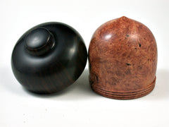 LV-2583 Amboyna Burl & Ebony Acorn Jewelry, Ring Box, Pill Box-SCREW CAP