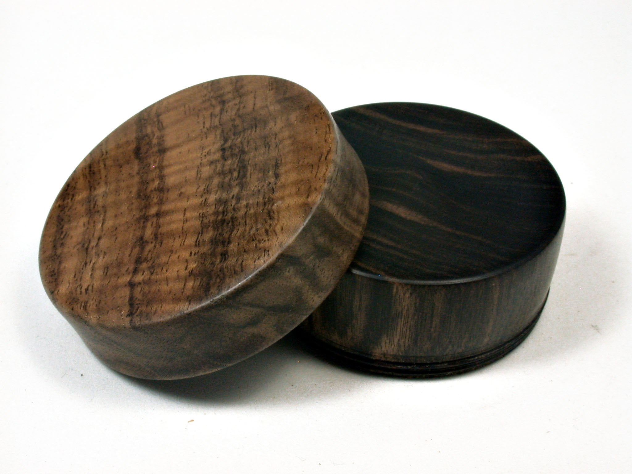 LV-1617 Mun Ebony & Walnut Flat Pill Box, Snuff Box, Ring Holder, Trinket Box-SCREW CAP