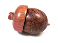 LV-1575 Red Mallee Burl & Pink Ivory Wooden Acorn Trinket Box, Keepsakes, Jewelry Box-SCREW CAP