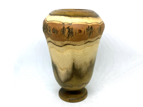LV-5471  Black Locust Wood Turned Pedestal Vessel, Footed Vase, Wooden Bowl