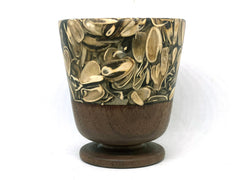 LV-5476 Hand Turned Sunflower Seed Hush & Walnut Cup, Pedestal Vase