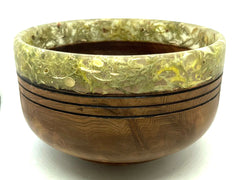 LV-5494  Redwood Burl & Lichen Embedded Rim, Hand Turned Wooden Bowl