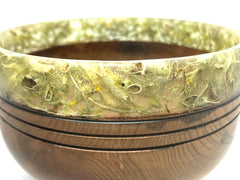 LV-5494  Redwood Burl & Lichen Embedded Rim, Hand Turned Wooden Bowl