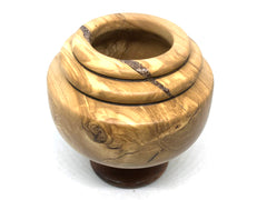 LV-5498  Olive Burl & Hawaiian Koa Wood Turned Pedestal Vessel, Footed Vase, Wood Bowl