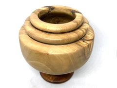 LV-5498  Olive Burl & Hawaiian Koa Wood Turned Pedestal Vessel, Footed Vase, Wood Bowl