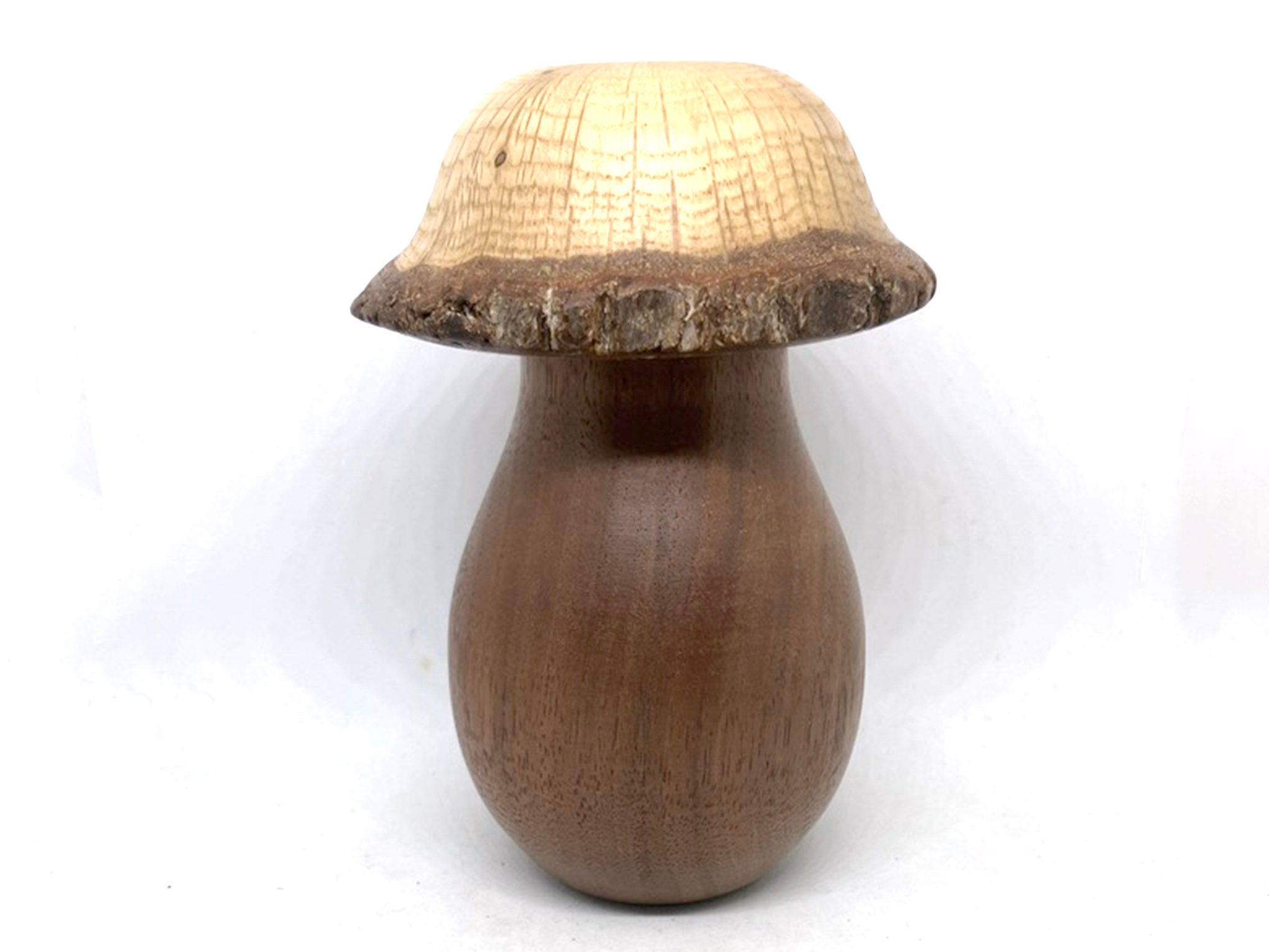 LV-5526  Walnut & Live Oak Wooden Mushroom Secret Compartment, Pill Box, Jewelry Box-THREADED